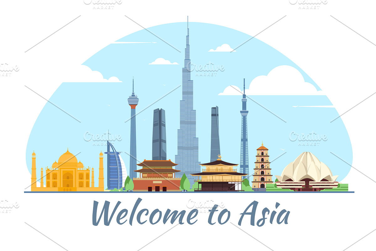 Asian famous landmarks. Skyline, an Object Illustration by Vectorbuum