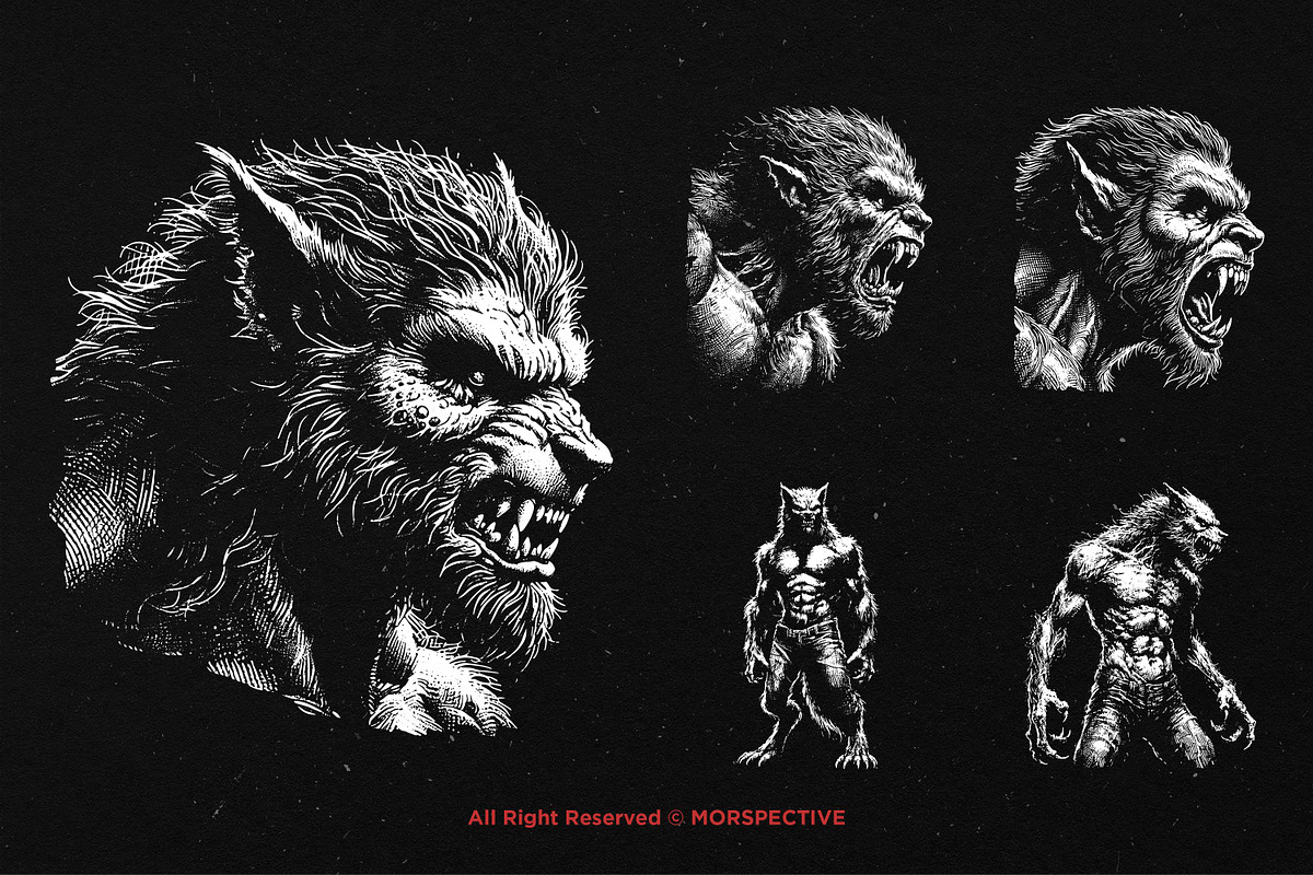 10 Bundle Dark Art Warewolf Monster, an Illustration by Morspective (Photo 3 of 7)