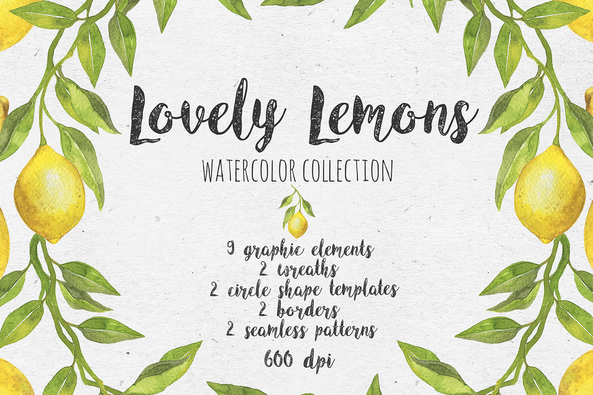 Lovely Lemons. Watercolor collection, a Decorative Illustration by Maria's little shop (Photo 1 of 10)