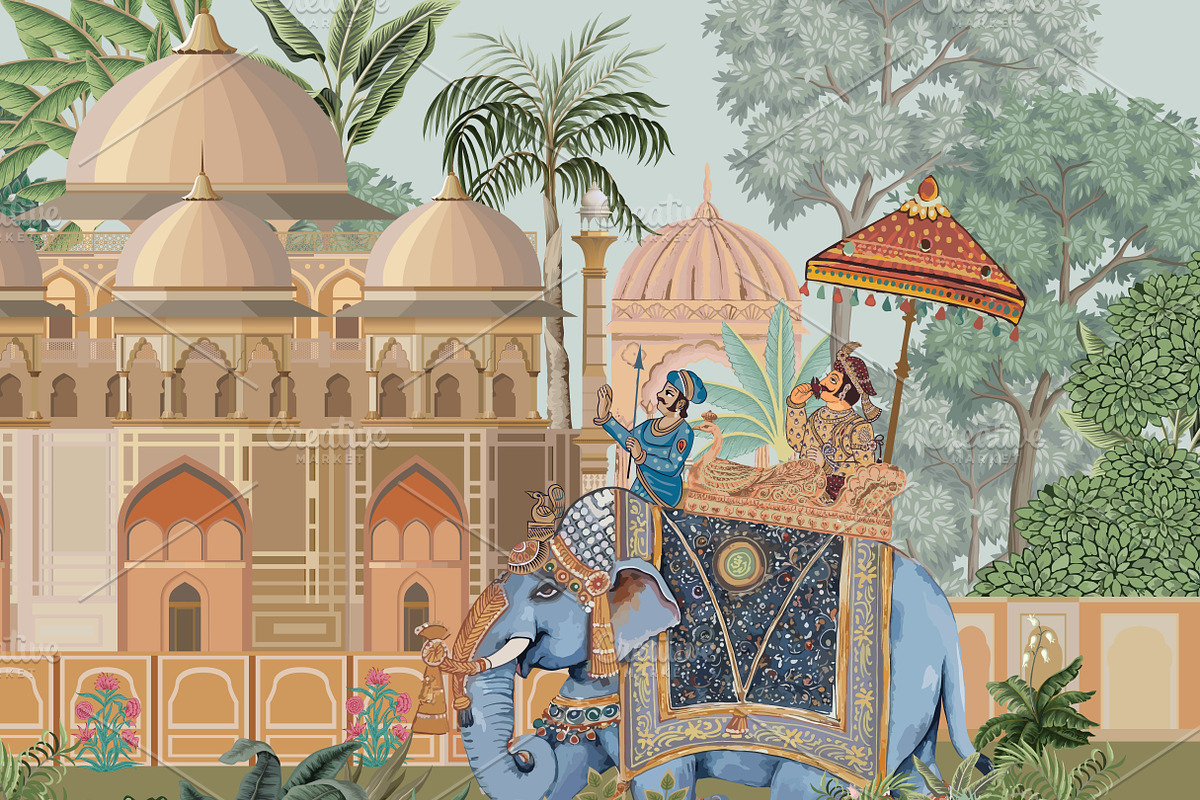 Mughal Garden Elephant Mural, a Decorative Illustration by Mughal Wallpaper (Photo 2 of 4)