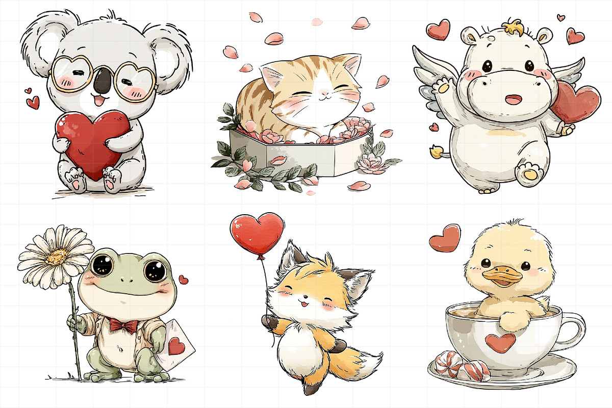 Alentine Whimsical Animals Set, an Illustration by Daily.Designs (Photo 3 of 7)