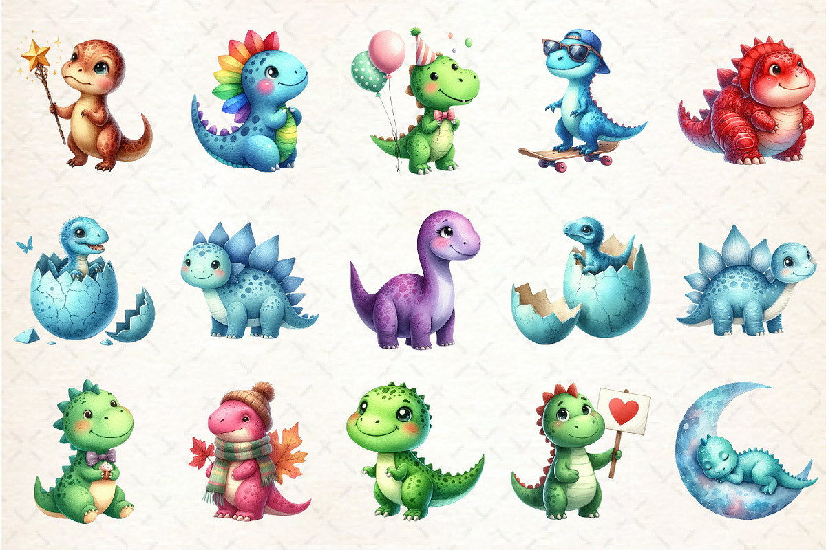 Watercolor Dinosaur Clipart, an Illustration by Rose Art (Photo 2 of 8)