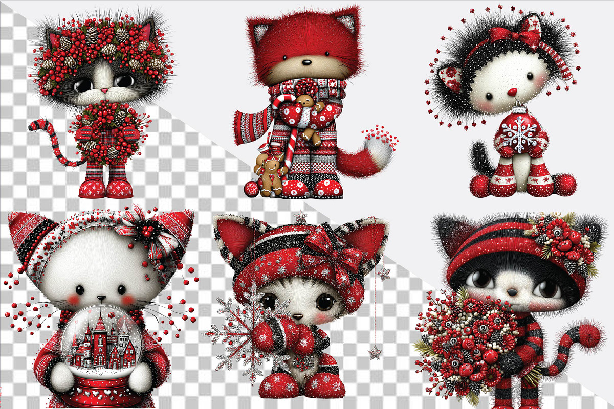 Whimsical Christmas Cat Clipart Bund, an Animal Illustration by SVGArt (Photo 2 of 9)
