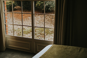 Luxury hotel room with big window
