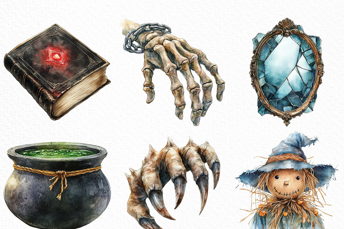 Watercolor Scary Halloween Clipart, an Illustration by Craft Nest (Photo 2 of 6)