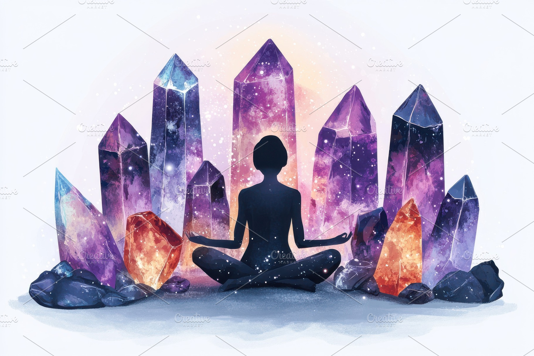 Person meditating amidst large vibra, a Background Photo by Pixeness Studio