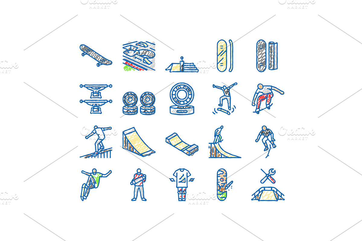 skateboard skate skater icons hand, an Object Illustration by pikepicture