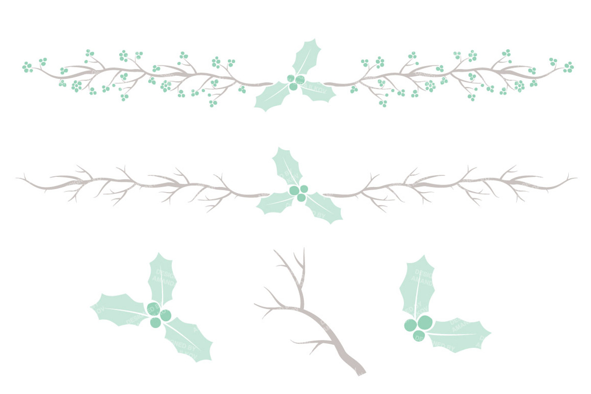 Mint Holly Wreath Clipart & Papers, an Illustration by Amanda Ilkov (Photo 5 of 5)