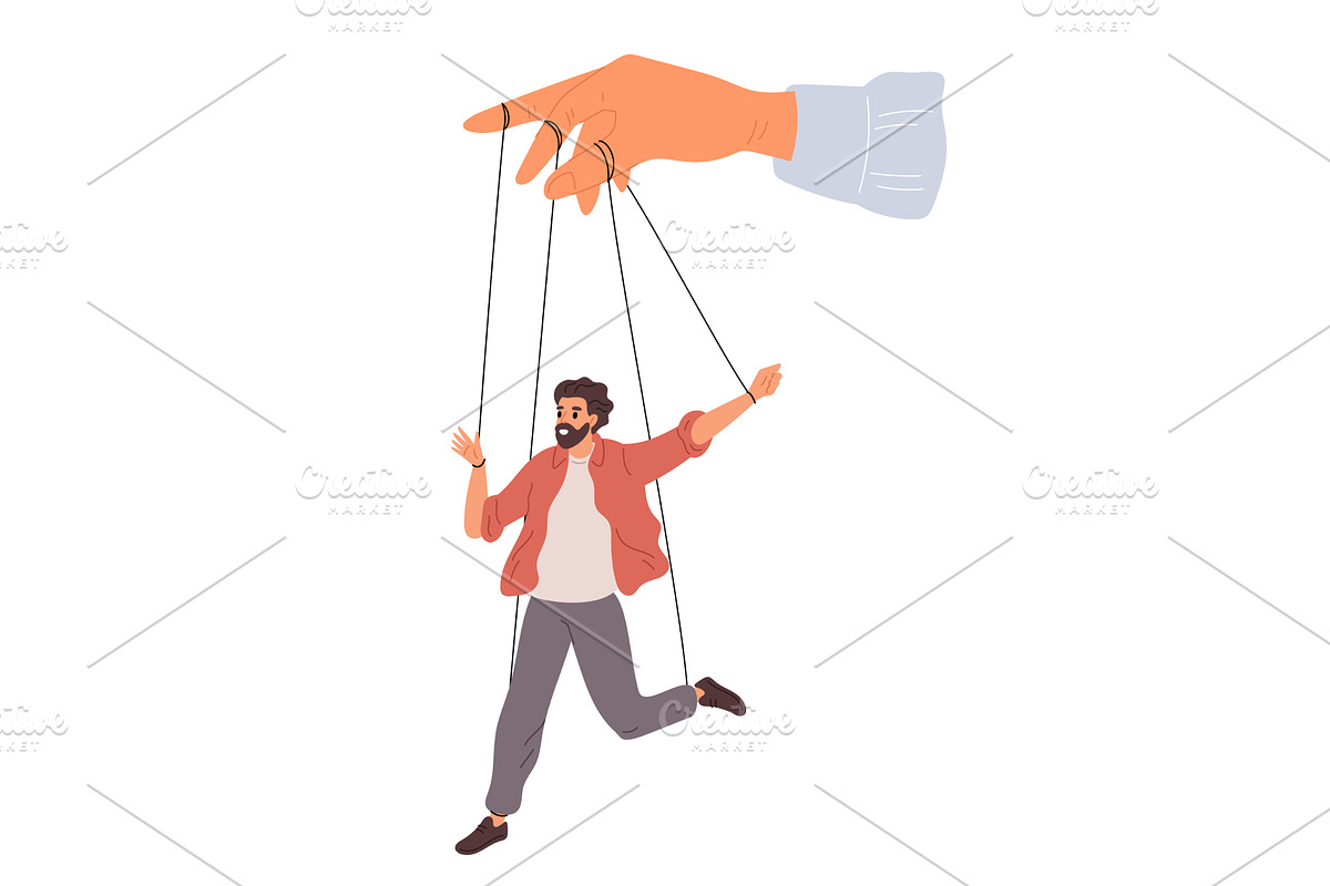 Woman hand manipulates man by, a Person Illustration by Vectorbuum