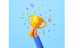3d Hand hold trophy. First place, a Finance Illustration by ModVector