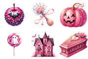 Charm Pink Halloween Clipart, an Illustration by Watercolor design (Thumbnail 3 of 4)