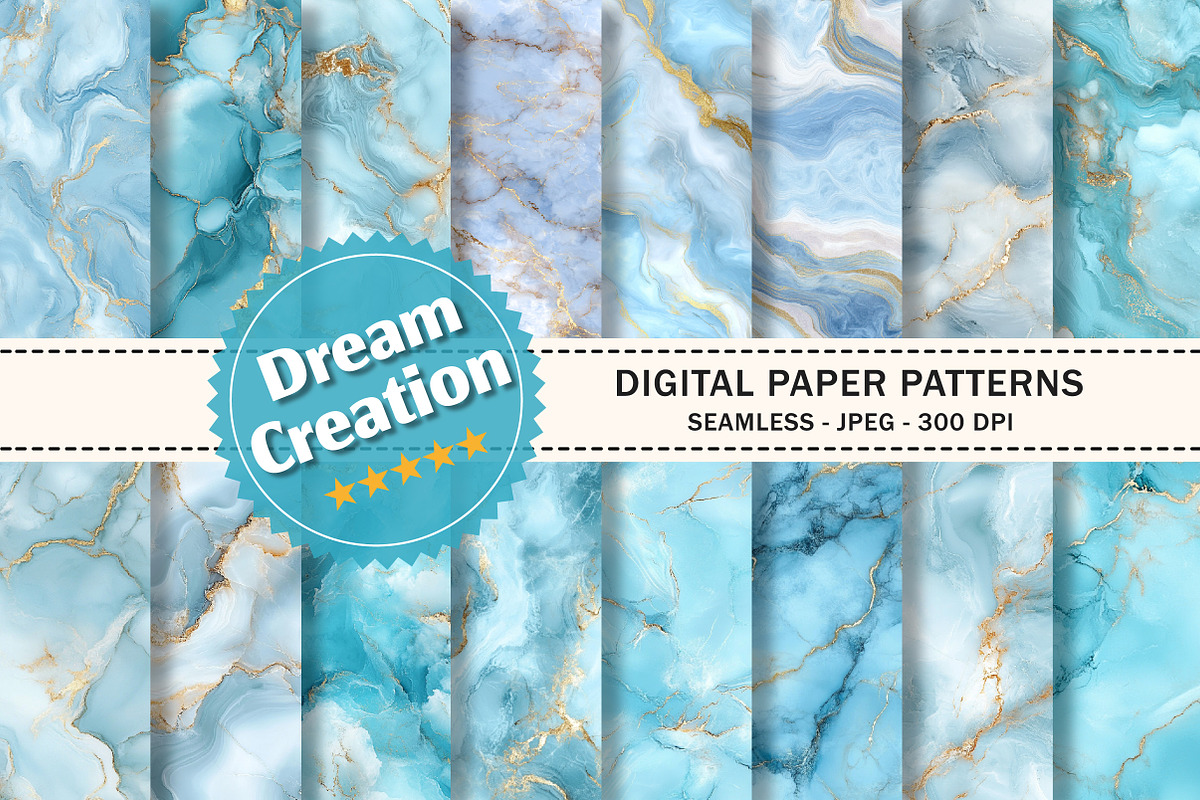 Sky Blue Gold Marble Digital Papers, a Texture Graphic by Dream Creation (Photo 1 of 6)