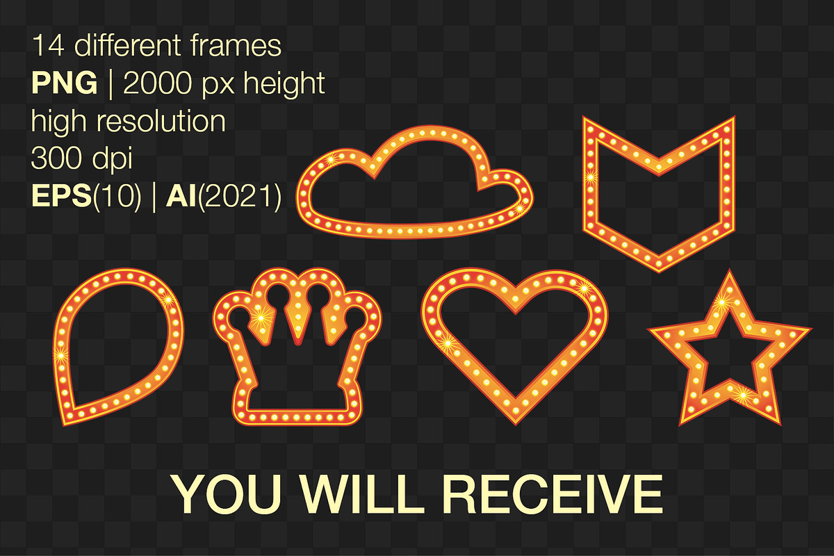 Vector retro frames with lamps, an Object Graphic by MariiaVD (Photo 4 of 7)