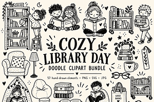 Cozy Library Doodle Clipart