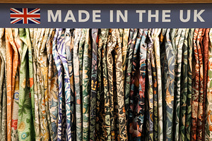 Made in the UK textiles displaying Arts and Crafts movement influence with vari, a Photo by Studio ANNA