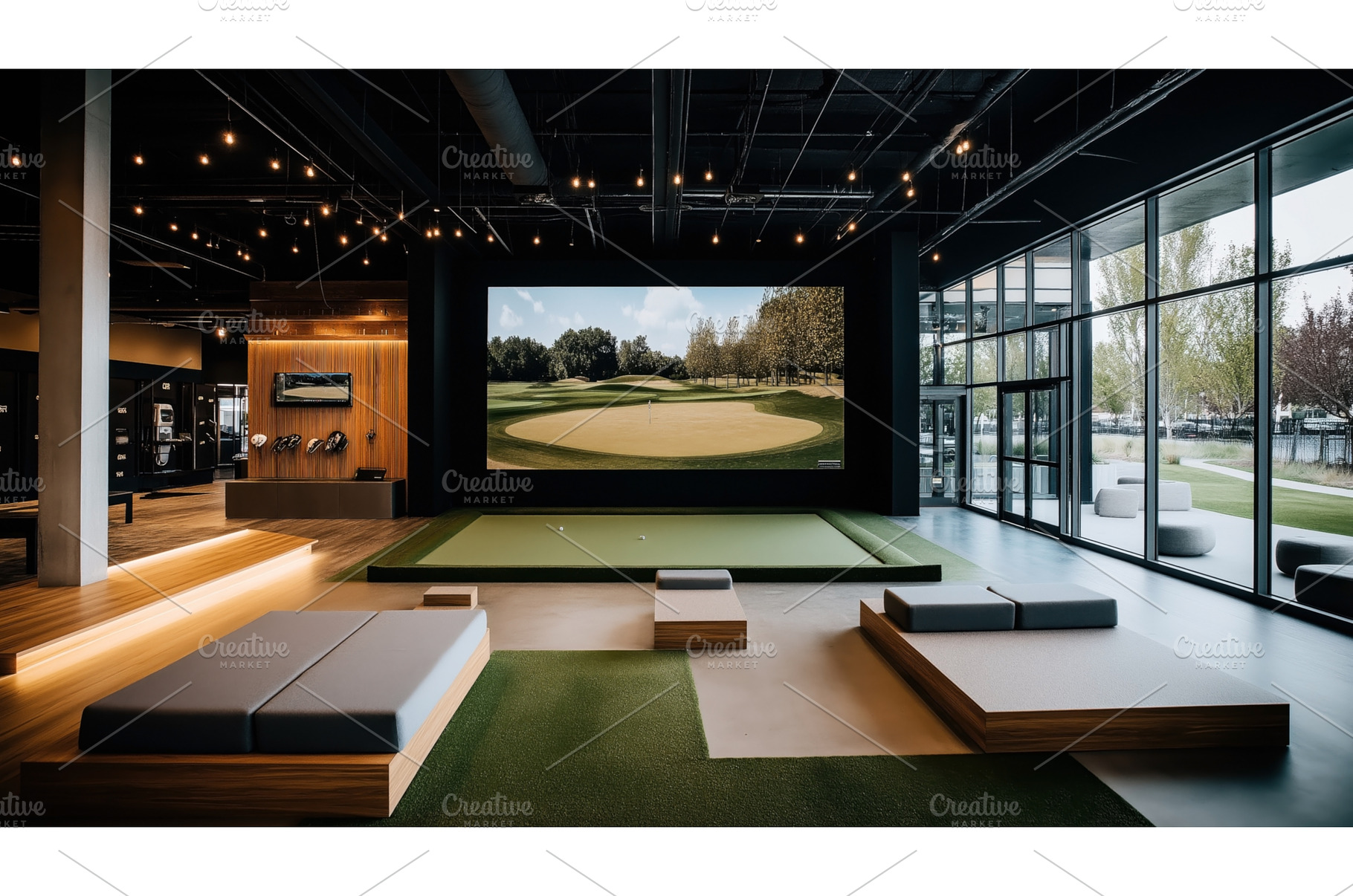 Modern indoor golf simulator room, a Technology Photo by Sergey Kotenev