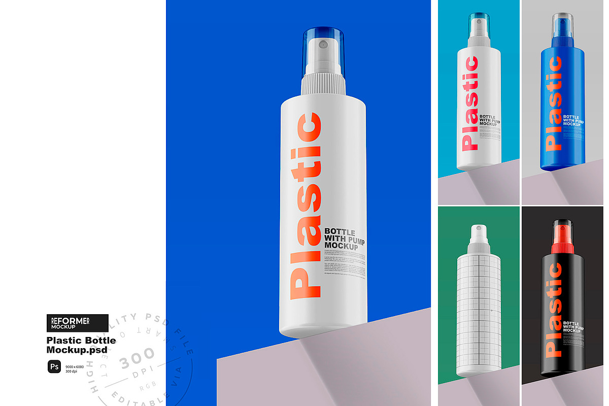 Plastic Bottle with Pump Mockup, a Packaging Mockup by Reformer Mockup (Photo 1 of 8)
