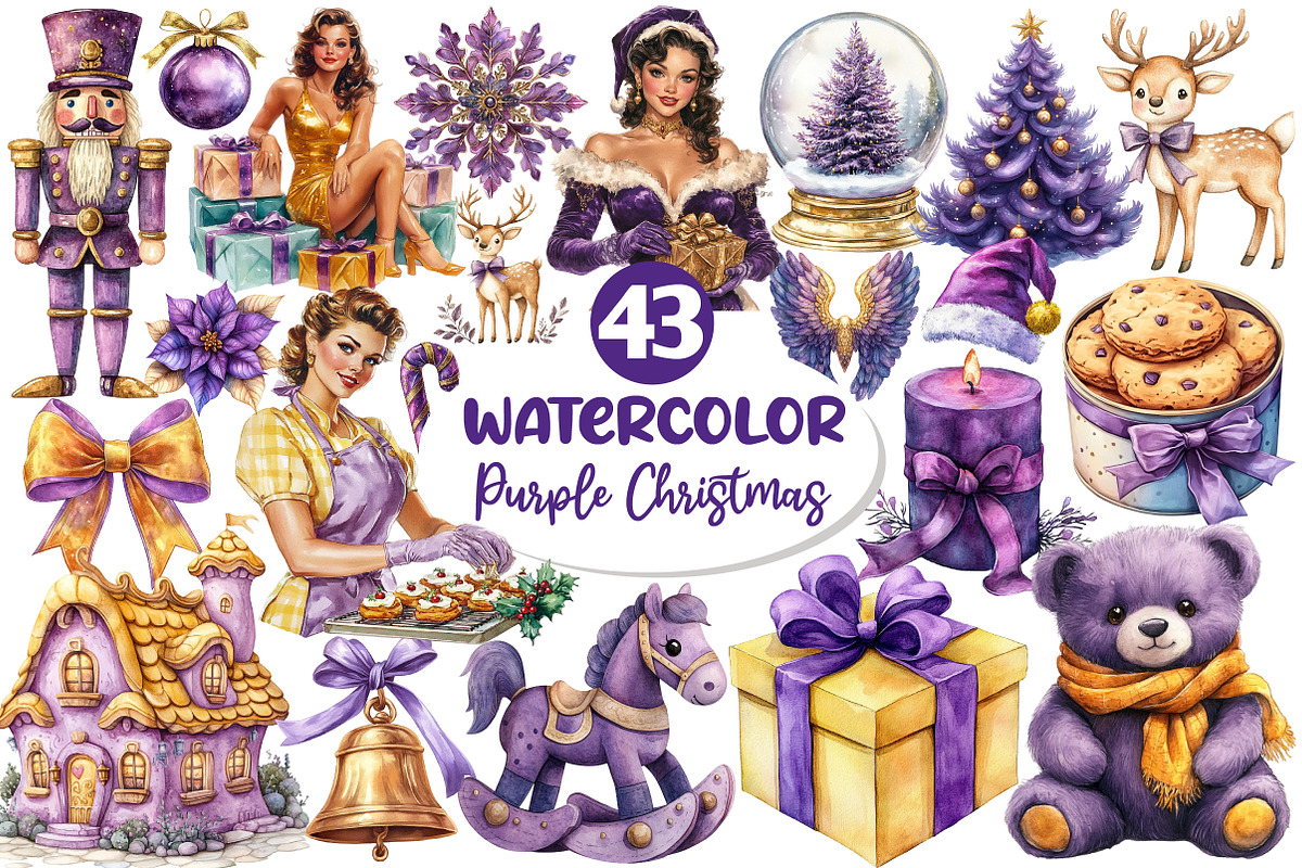 Purple and Yellow Christmas Clipart, an Illustration by Dream Creation (Photo 1 of 5)