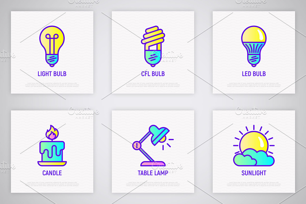 Lighting | 16 Thin Line Icons Set, an Outline Icon by Alex Blogoodf (Photo 4 of 7)