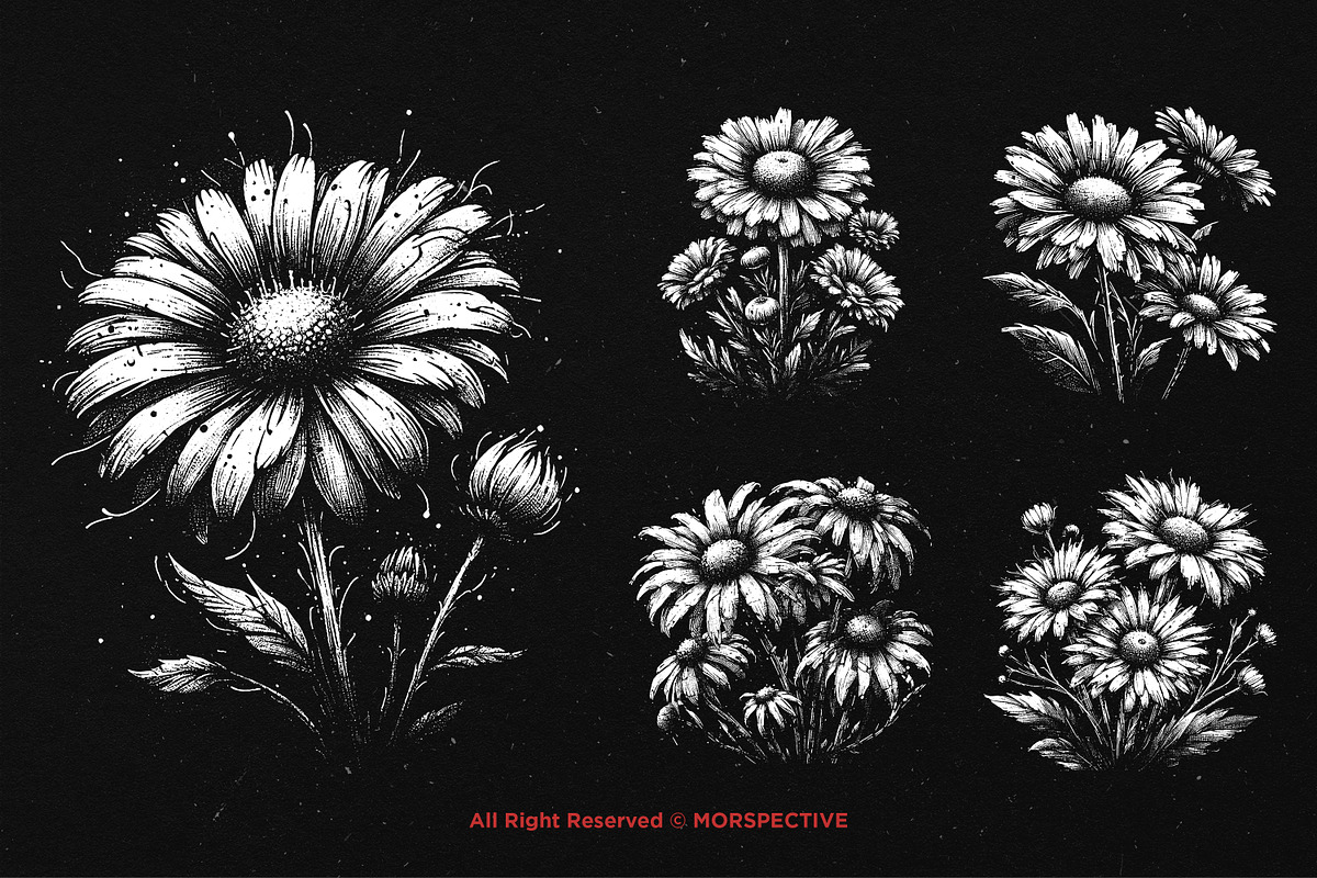 10 Bundle Dark Art Daisy Flower, an Illustration by Morspective (Photo 3 of 7)