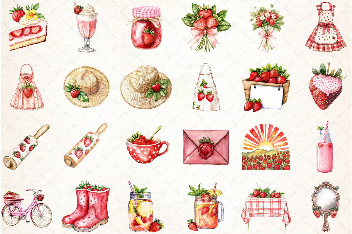 Strawberry Cottage PNG Clipart Bundl, an Illustration by Libby Wishes (Photo 3 of 5)
