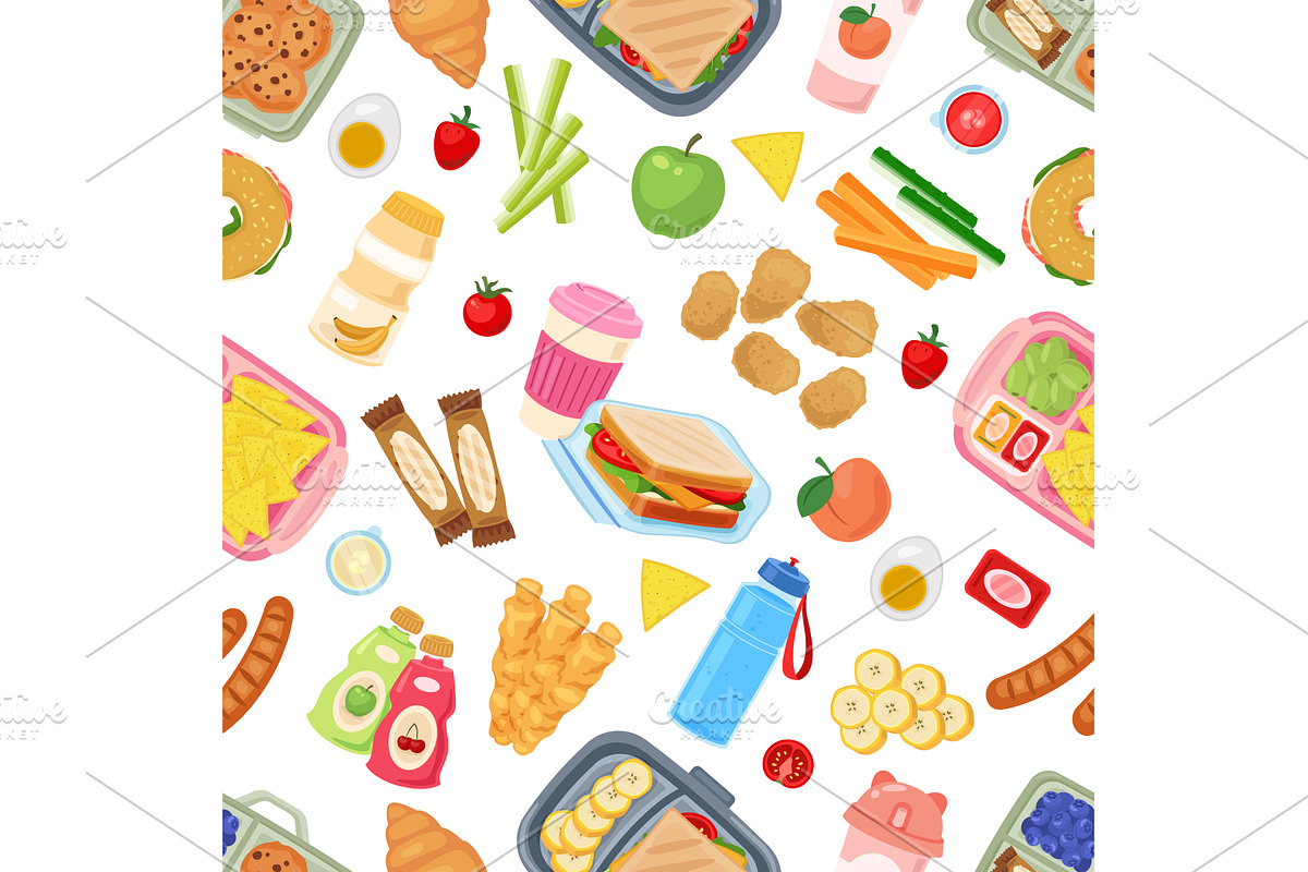 Lunch boxes seamless pattern. Kids, a Food Illustration by YummyBuum