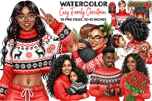 Cozy Family Christmas Clipart, an Illustration by DreamArtGraphic