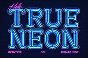 True Neon - Blue Futuristic Font, a Font by AndrewPixelType (Thumbnail 1 of 8)