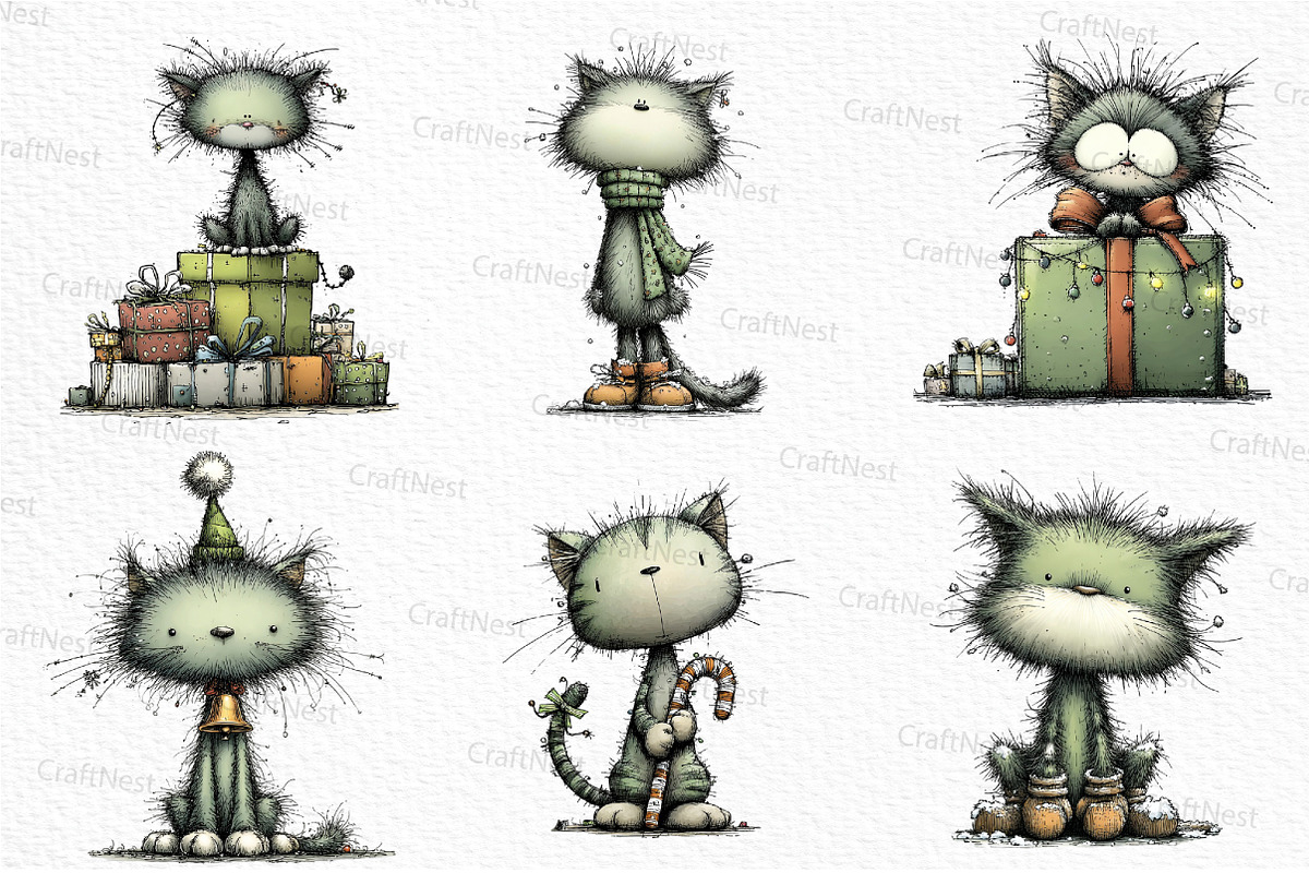 Whimsical Christmas Cats Clipart, an Illustration by Craft Nest (Photo 3 of 6)