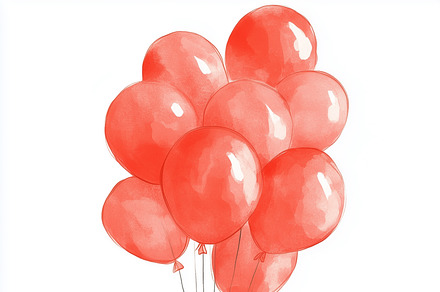 Cute black kitten holds red balloons