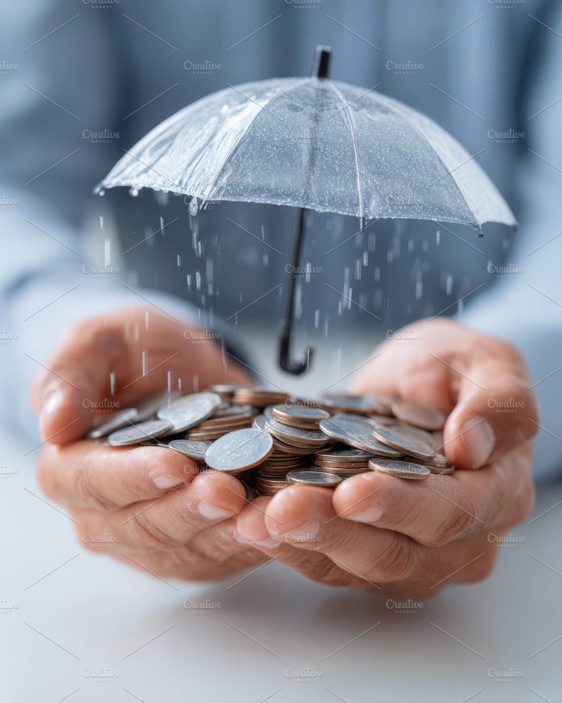 Financial protection concept with coins and umbrella, a Business Photo by AlyaAnd