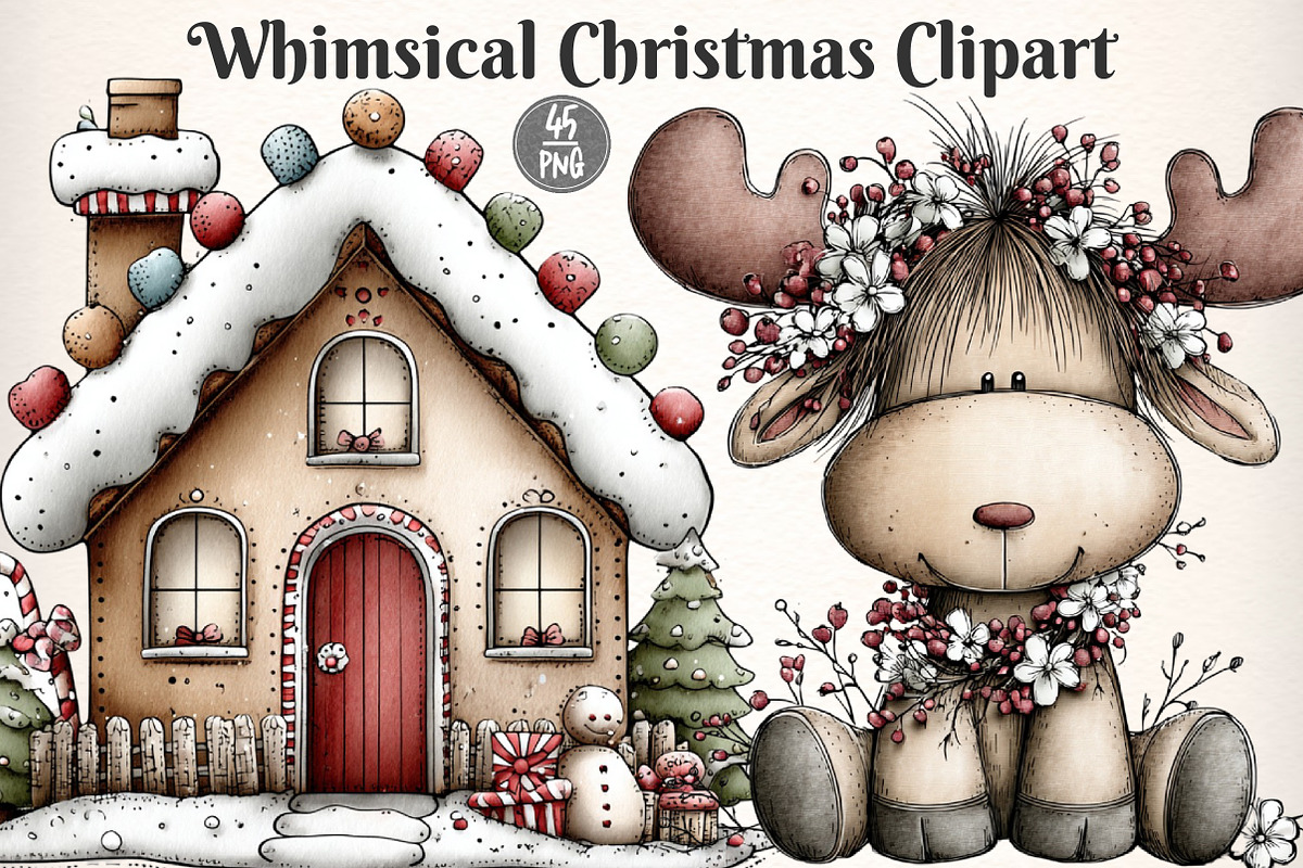 Whimsical Christmas Clipart Bundle, an Illustration by Dream Creation (Photo 1 of 7)