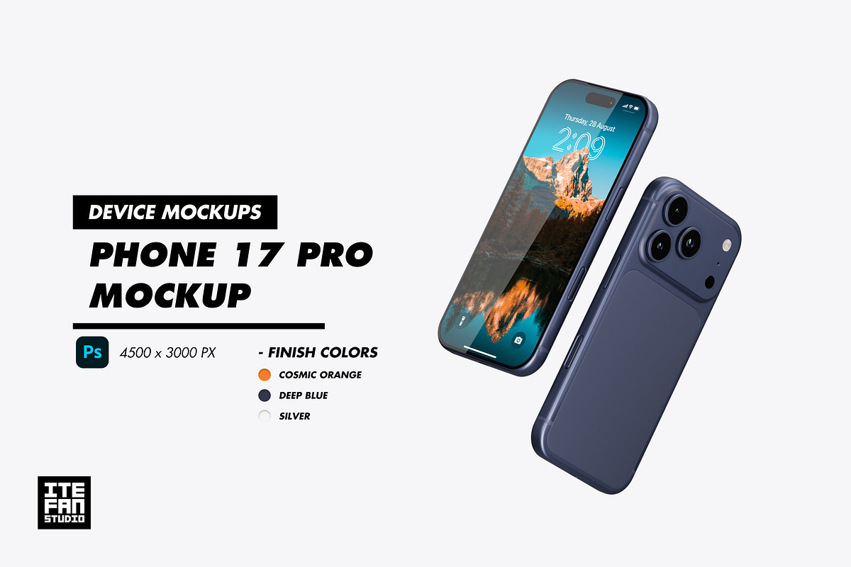 iPhone 17 Pro Mockup, a Product Mockup by itefan Studio (Photo 1 of 3)