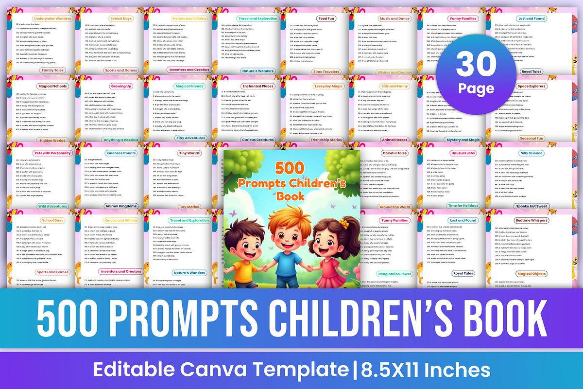500 Prompts Children’s Book Canva, a Stationery Template by Mustafiz (Photo 1 of 5)