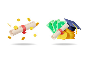 Diploma with floating coins and a, an Education Illustration by Abscent