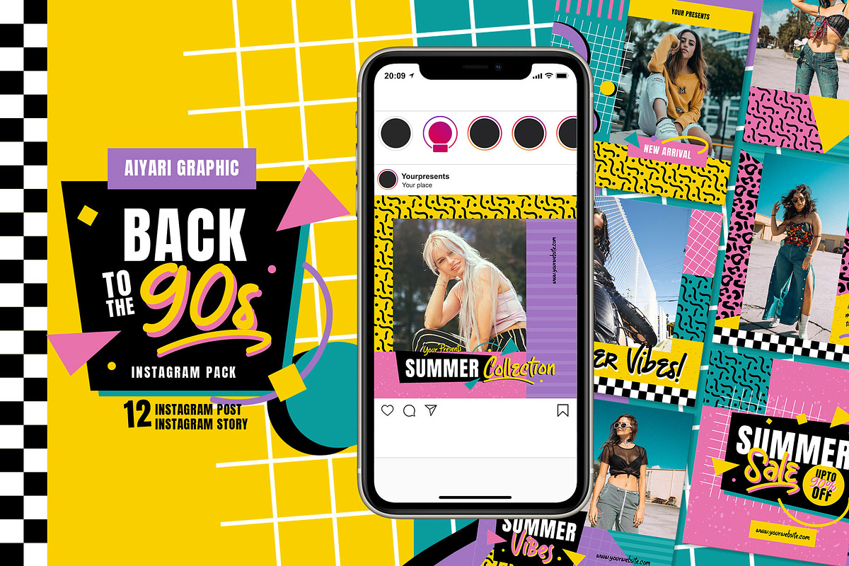 Back to 90s Instagram Pack, a Social Media Template by Aiyari Graphic (Photo 1 of 5)