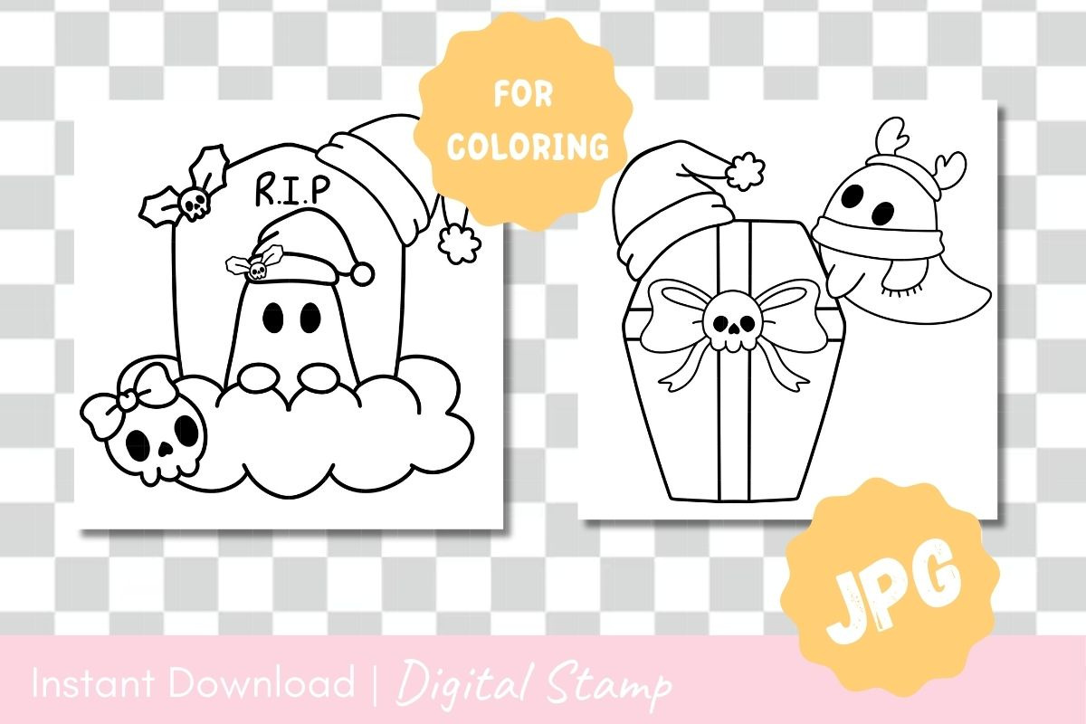 Spooky Cute Christmas Coloring Stamp, a Seasonal Illustration by CpSnowy (Photo 3 of 4)