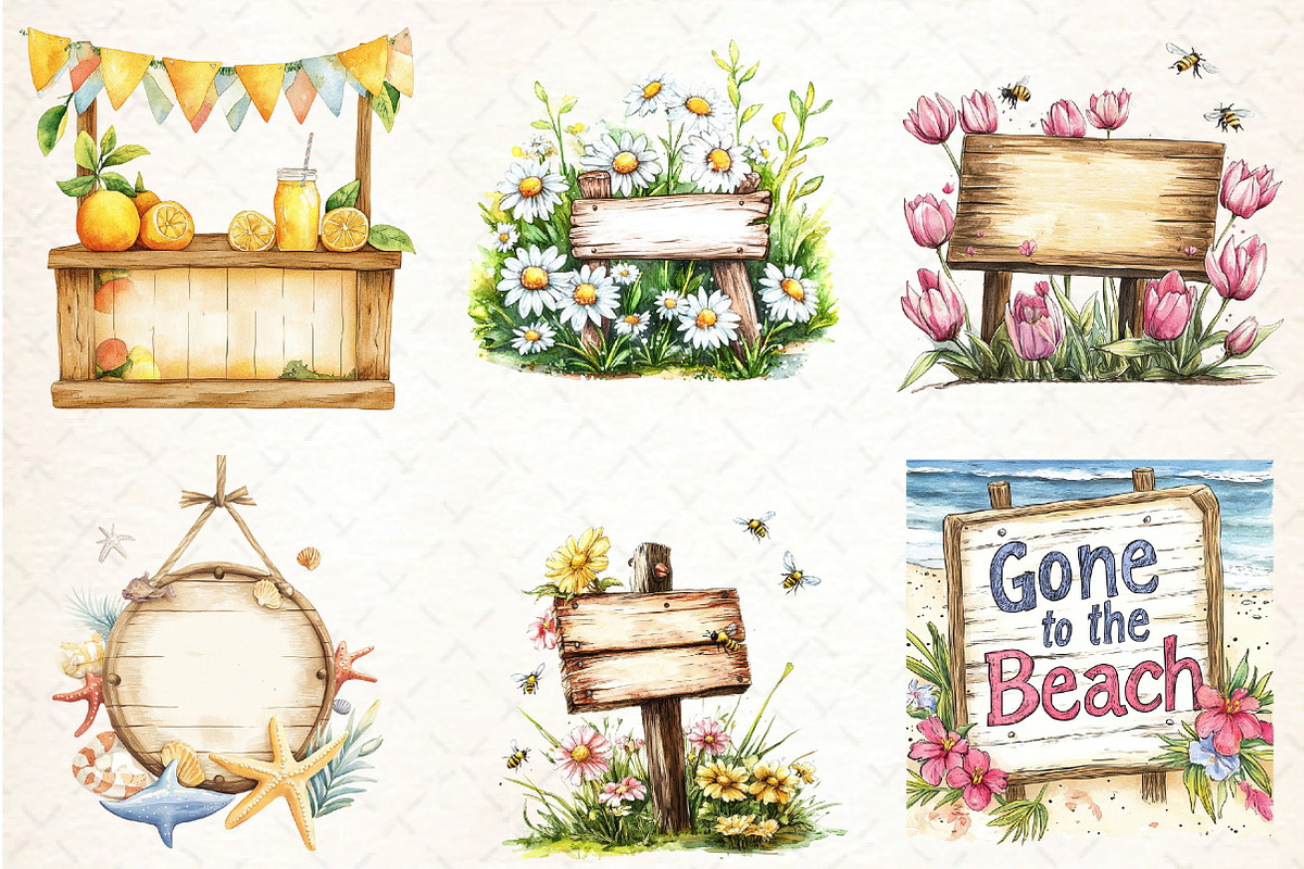 Summer Day Wooden Sign Clipart, an Illustration by DreamCafeArt (Photo 2 of 9)