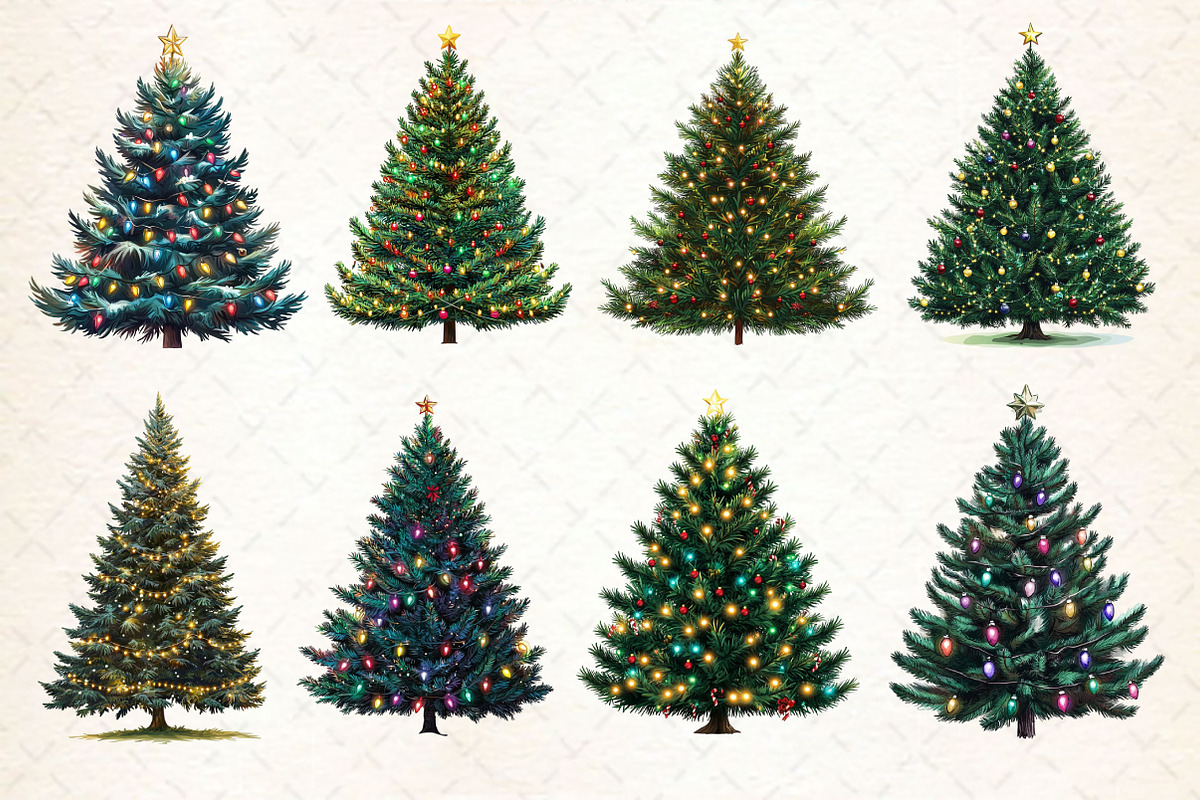 Watercolor Christmas Tree Clipart, a Work Illustration by Dream Creation (Photo 2 of 4)