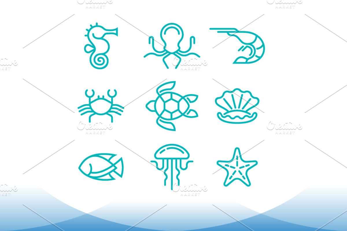 marine life symbol set, an Animal Illustration by Watchada's factory