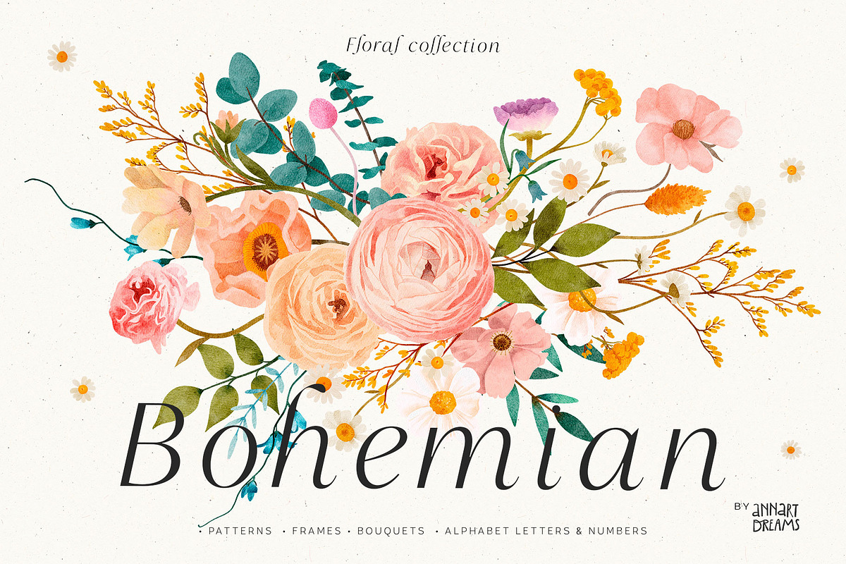 Bohemian Flower Collection, an Illustration by annartdreams (Photo 1 of 11)
