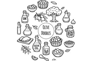 Hand drawn doodles olive branches, a Food Illustration by Voodz_shop