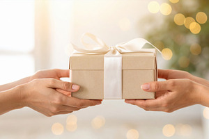 Hands Exchanging Wrapped Gift Box, a Holiday Photo by Davizro's Market