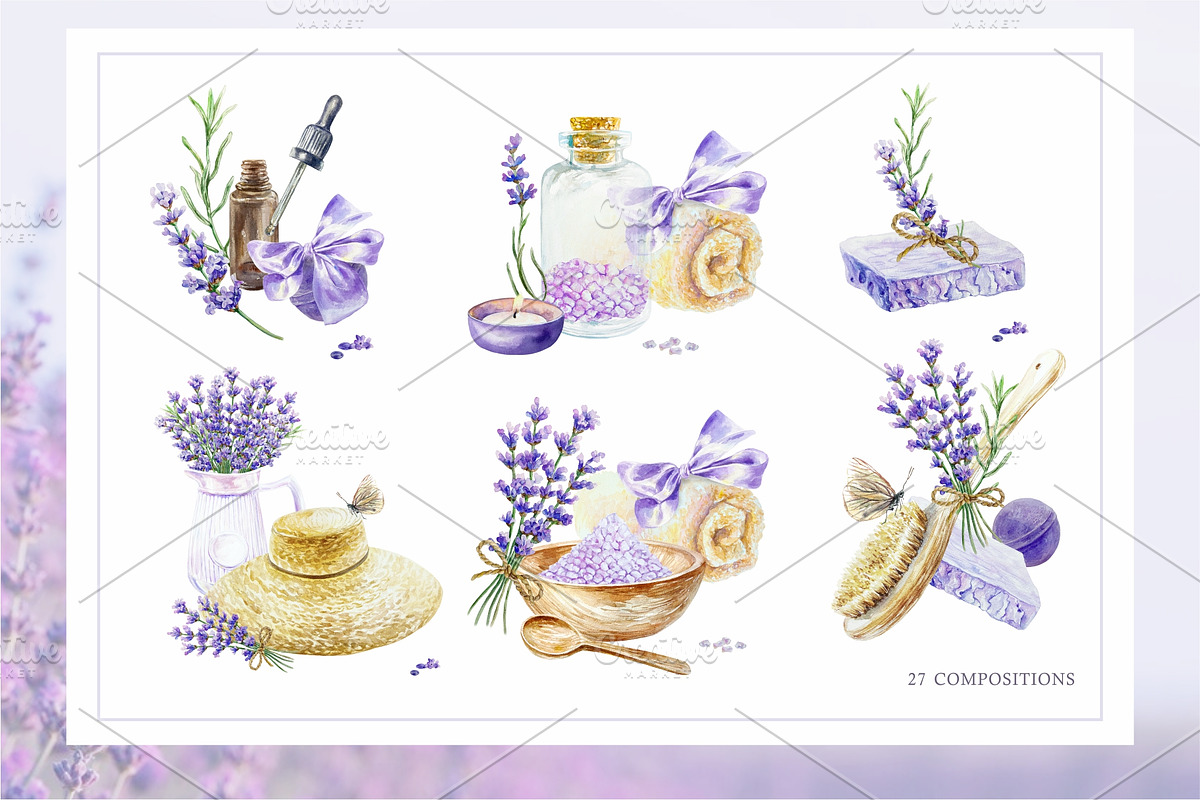 Lavender. Watercolor clip art., a Decorative Illustration by Farida Bik (Photo 4 of 14)