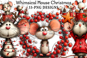 Whimsical Mouse Christmas Clipart, an Illustration by Daily.Designs