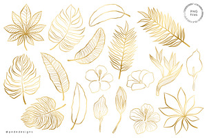 Gold Tropical Leaves & Flowers