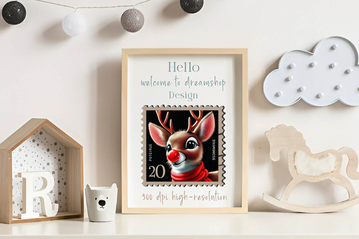 christmas reindeer Postage Stamps, an Illustration by CreationArt (Photo 4 of 6)