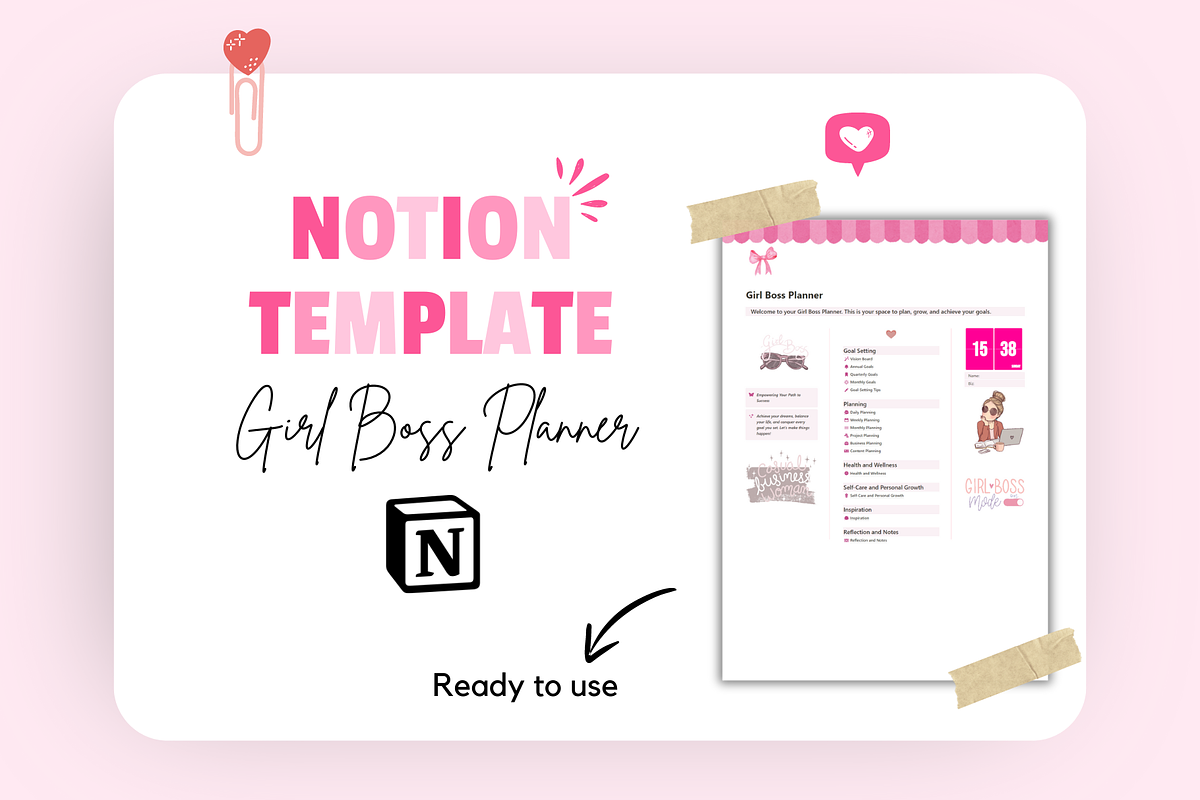 Girl Boss Planner Notion Template, a Templates & Theme by bellaROSEworkshop (Photo 5 of 10)