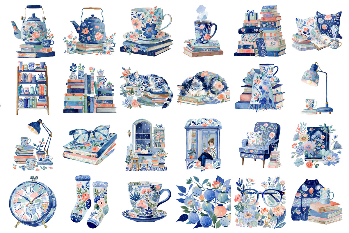 Cozy Reader Watercolor Clipart Set, a Seasonal Illustration by Daily.Designs (Photo 2 of 4)