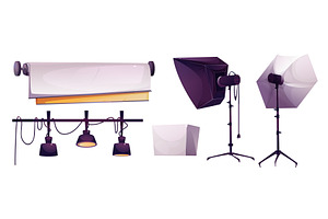Photo studio cartoon equipment set, a Technology Illustration by art PVP - market